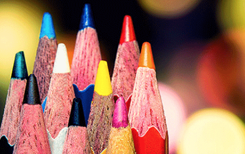 close-up of colored pencil tips